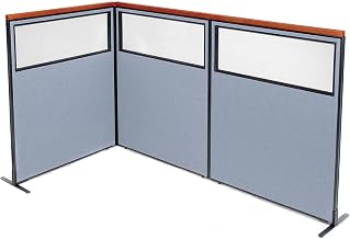 Global Industrial 48-1/4"W x 61-1/2"H Deluxe Freestanding 3-Panel Corner Divider with Partial Window, Blue