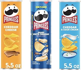 Pringles Potato Chips Trio Variety Set 5.5oz - 3 cans (Cheddar Cheese, Sharp White Cheedar, Cheddar & Sour Cream)
