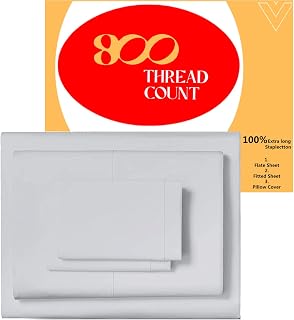 800TC Egyptian Cotton Sheet Set Soft and Breathable - 4 Piece Bed Sheet Silver King Size 1 Fitted Sheet, 1 Flat Sheet and 2 Pillowcase Fits 12" inch Deep Pocket Mattress