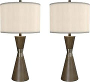 Lux Lighting Table Lamps Set of 2 Handmade Brown Resin with Brushed Gold Band, 3-Way Switch, 30.5 Inch Height, White Linen Shade, Contemporary Transitional Style