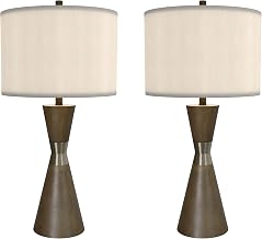 Lux Lighting Table Lamps Set of 2 Handmade Brown Resin with Brushed Gold Band, 3-Way Switch, 30.5 Inch Height, White Linen Shade, Contemporary Transitional Style