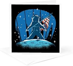3dRose Moon Landing with Spaceman Astronaut and US Flag 1 Greeting Card with envelope