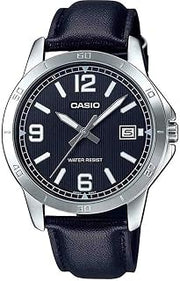 Casio MTP-V004L-1B Men's Stainless Steel Black Leather Band Black Dial Date Watch