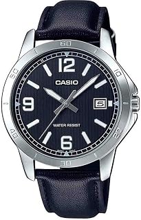 Casio MTP-V004L-1B Men's Stainless Steel Black Leather Band Black Dial Date Watch