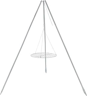Coleman Tripod Campfire Grill & Lantern Hanger, Grill Grate with Adjustable Height for Cooking Over Fire, Steel Firepit Cooking Rack