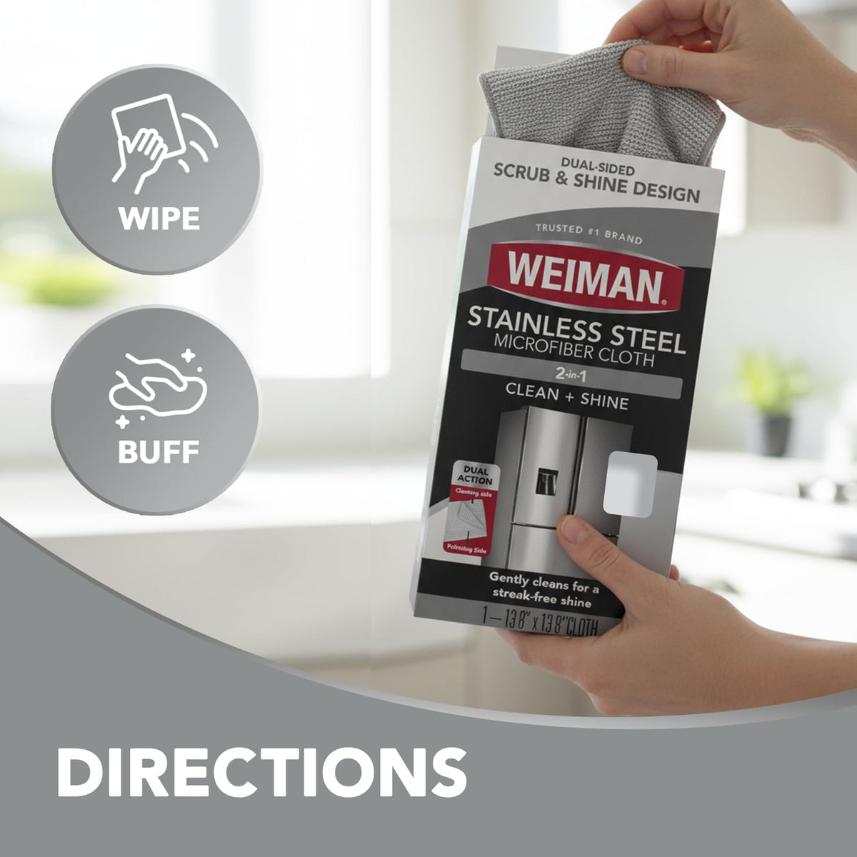 Microfiber Cloth for Stainless Steel by Weiman – 13.8 x 13.8 inches (Pack of 4), Microfiber, Grey, Pack of 4, Model 504DPK2