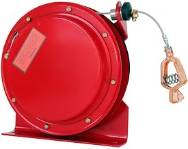 ML2930-46 Heavy Duty Static Grounding Reel, Auto-Rewind, Self-Braking, 50ft, Clear-Coated Plated Steel Cable, LE-21C Copper Alligator Clip, Red