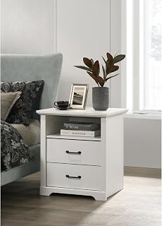 Elara 22" W White 2-Drawer Nightstand Bedside Table with USB Charging Ports
