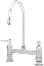 T&S Brass B-0320 Deck Mount Double Pantry Faucet with 8-Inch Centers, Rigid Gooseneck and Lever Handles