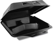 Pactiv Evergreen SmartLock Foam Hinged Lid Container, Large, 3-Compartment, 9 x 9.5 x 3.25, Black, 150/Carton