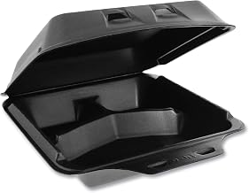 Pactiv Evergreen SmartLock Foam Hinged Lid Container, Large, 3-Compartment, 9 x 9.5 x 3.25, Black, 150/Carton