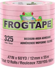 FrogTape 325 Pink High Temperature Performance Grade Masking Tape, Medium-High Adhesion, 12mm x 55m, 12 Rolls per Pack