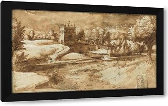 Gherardo Cibo 24x16 Black Modern Framed Art Print Titled: View near Rosora Di Serra San Quirico