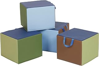 ECR4Kids SoftZone Children's Cozy Cube Seat with Handle, Classroom Furniture, Earthtone, 4-Piece