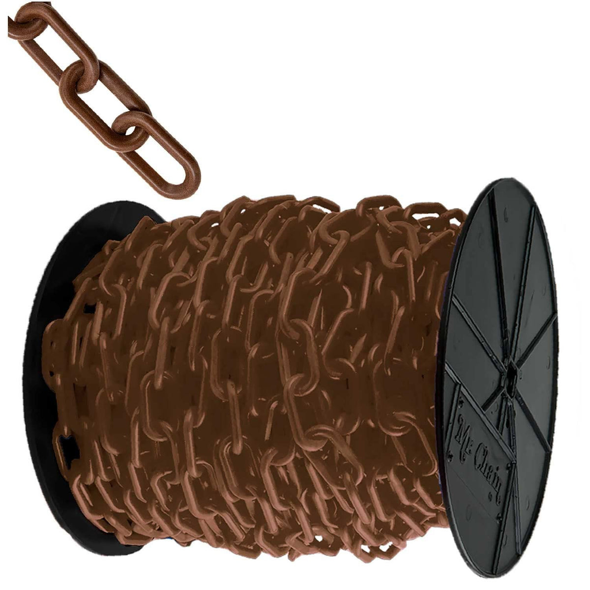 Plastic Barrier Chain on a Reel by Mr. Chain – 12.5"L x 10.13"W x 10.63"H, Hdpe With Uv Inhibitors, Brown, Model 50110
