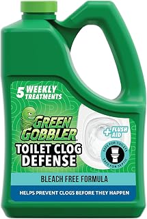 Green Gobbler Toilet Clog Defense - Coats Pipes to PREVENT Toilet Clogs and Improves Flush Performance - Safe for Septic - Great for Old Plumbing, Low & Slow Flow Toilets, 5 Treatments, 60 oz