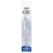 Clic Toothbrush Sensitive Clean Replacement Brush Heads by Oral-B – 1 Count (Pack of 2), Nylon, White, Pack of 2, Model OX010WT