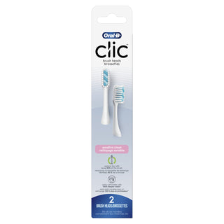 Clic Toothbrush Sensitive Clean Replacement Brush Heads by Oral-B – 1 Count (Pack of 2), Nylon, White, Pack of 2, Model OX010WT