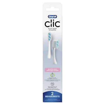 Clic Toothbrush Sensitive Clean Replacement Brush Heads by Oral-B – 1 Count (Pack of 2), Nylon, White, Pack of 2, Model OX010WT