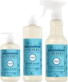 Mrs. MEYER'S CLEAN DAY Kitchen Essentials Set, Includes: Hand Soap, Dish Soap, and All Purpose Cleaner, Dewdrop, 3 Count Pack