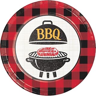 Creative Converting Red and Black BBQ Gingham Paper Plates, 8 Count