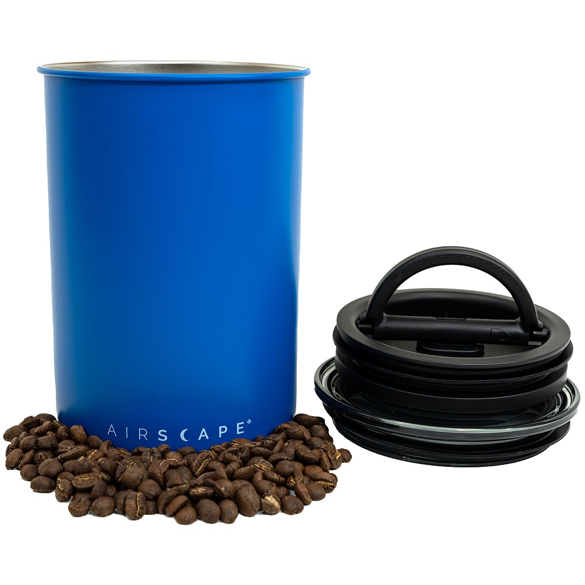 Airscape Stainless Steel Coffee Canister & Scoop Bundle - Food Storage by Planetary Design – Medium, 1 pounds, Stainless Steel, Matte Blue, Pack of 2