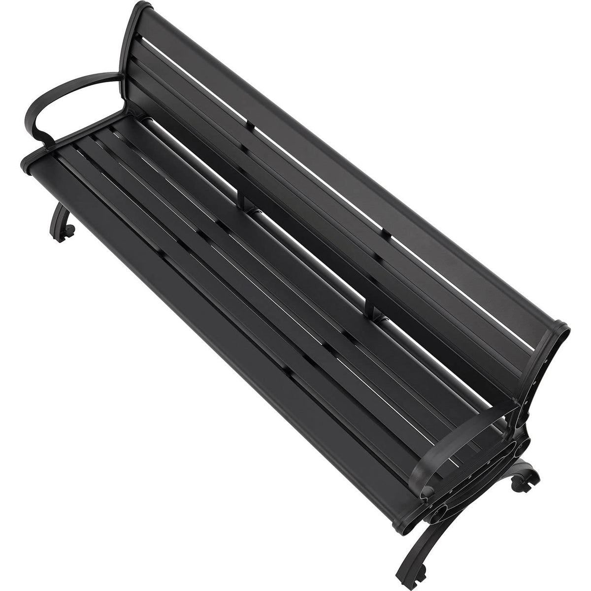 6'L Outdoor Park Bench with Backrest by Global Industrial – 6, Aluminum, Black, Model CBPB-6A1B