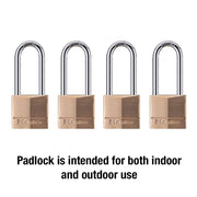 Master Lock 4 Pack / Extra Long Shackle / Brass, Silver Keyed Padlocks