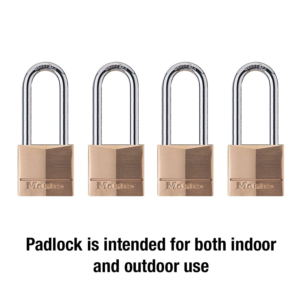 Master Lock 4 Pack / Extra Long Shackle / Brass, Silver Keyed Padlocks