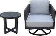 IC INTERNATIONAL CONCEPTS, Outdoor 2 Piece Woven Abaca Rope Patio Furniture Set with an End Table and Swivel Rocking Chair, Powder Coated Aluminium Frame, 22" W x 22" D x 20" H, Charcoal