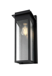 Dunton One Light Outdoor Wall Sconce Black by Lighting Design – Iron, Black, Model OD362W19BK