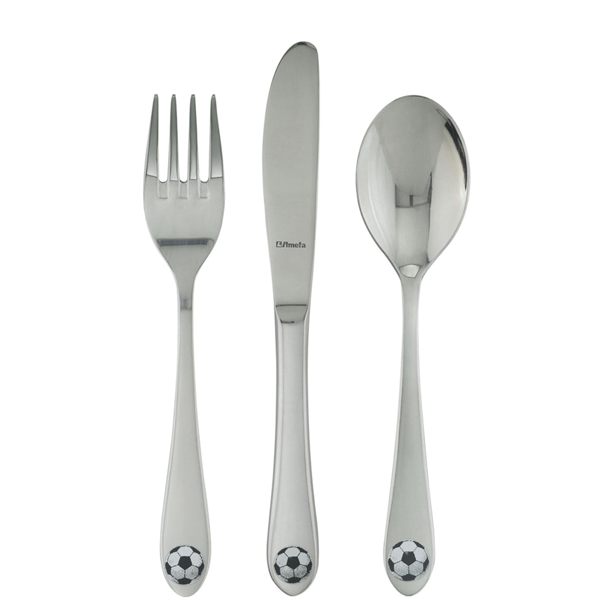 3 Piece Kids Flatware Set Soccer by Amefa – 3 years, Stainless Steel, Pack of 3, Model 842200G020A30