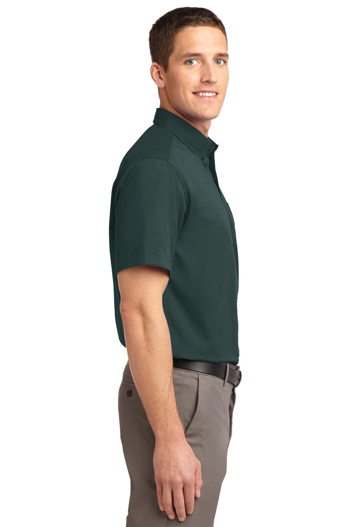 Men's Tall Short Sleeve Easy Care Button-Down Shirt by Port Authority – XX-Large Tall, Cotton,Stone, Dark Green/Navy, Model SNM-794731
