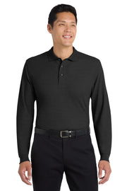 Unisex Tall Silk Touch Long Sleeve Polo Black by Port Authority – X-Large Tall, Silk, Black, Model SNM-812752