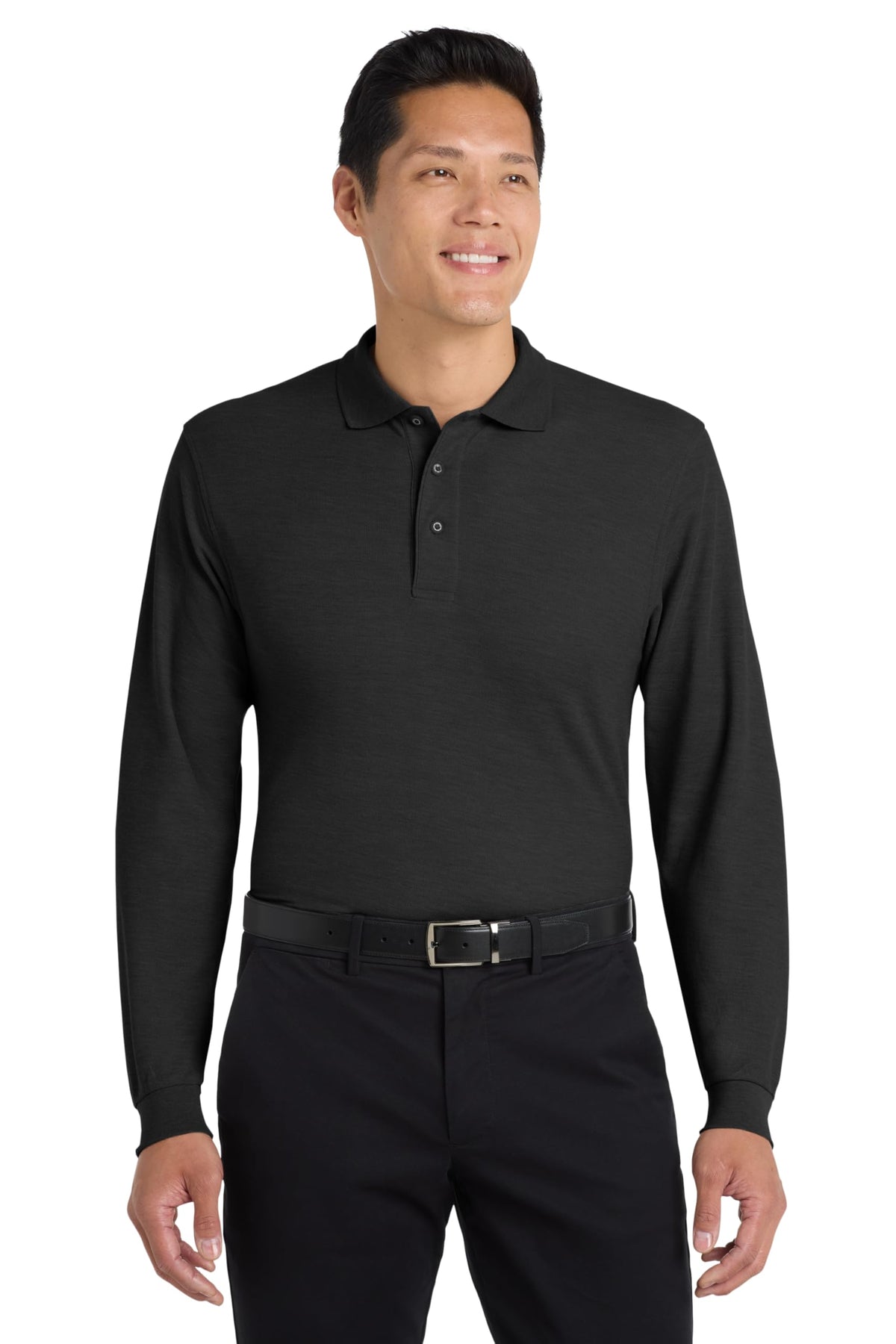 Unisex Tall Silk Touch Long Sleeve Polo Black by Port Authority – X-Large Tall, Silk, Black, Model SNM-812752