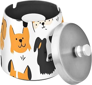 Cute Doodle Dog Splash Ashtray with Lid, Outdoor Ashtrays for Patio