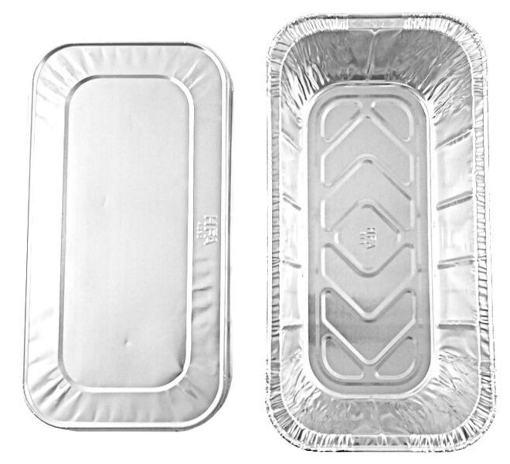 1/3 Third-Size Deep Aluminum Foil Steam / 5 lb. Loaf Pan w/Foil Lids (Pack of 50) by Handi-Foil – Medium, 80 fluid_ounces, Aluminum, Silver