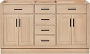 ARIEL Hepburn 60-inch Bathroom Vanity Base Cabinet,Solid Wood, 4 Soft Closing Doors, 6 Dovetail Drawers, White Oak