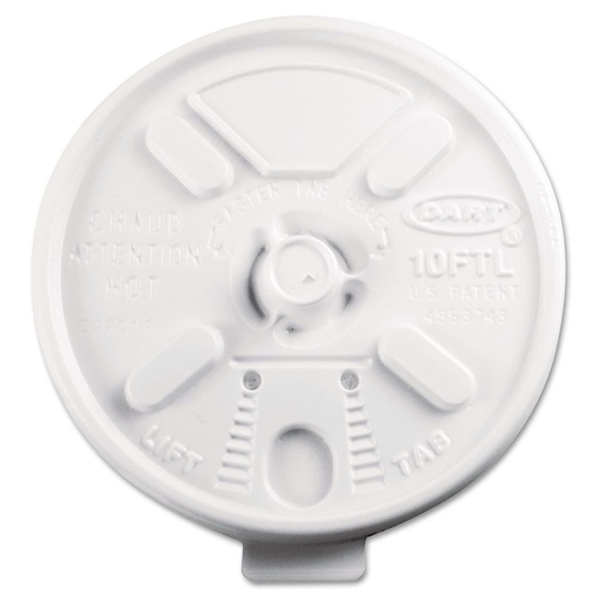 DART 10FTL White Lift N Lock Lid for Foam Cups and Containers (Case of 1 – 000), 10 oz.