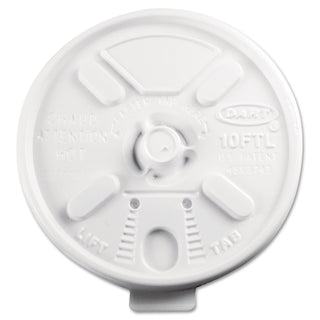 DART 10FTL White Lift N Lock Lid for Foam Cups and Containers (Case of 1 – 000), 10 oz.