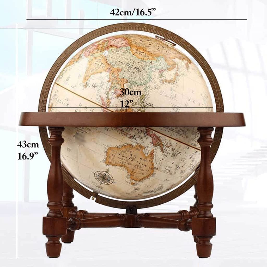 Globe, with Antique Shading and Wooden Base Diameter Vintage Art Terrain Political Globe 12" Clear Text Marking by SYUKMH – One Size, resin, One Color, Model VXVVAXVVV