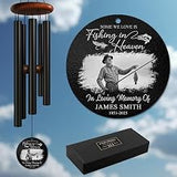 Personalized Memorial Fishing Wind Chimes for Outdoors – Custom Photo Name & Years Remembrance Chime – Sympathy Gift for Loss of Loved One – Keepsake Chime for Garden, Porch, Patio or Lakeside Space