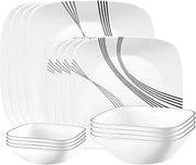 Urban Arc 16pc, Service for 4, Dinnerware Set, 8 Plates Bowls, Chip & Break Resistant, Dinner and Corelleware White