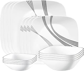 Urban Arc 16pc, Service for 4, Dinnerware Set, 8 Plates Bowls, Chip & Break Resistant, Dinner and Corelleware White