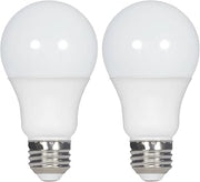 Satco S11320 5.5 Watt A19 LED Lamp E26 Medium Base 2700K Warm White 450 Lumens 120 Volt Dimmable 220 Degree Beam Angle T24 Compliant Enclosed Rated 90 CRI Frost Finish Indoor Light Bulb (2 Pack)