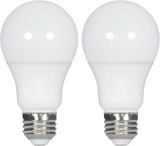Satco S11320 5.5 Watt A19 LED Lamp E26 Medium Base 2700K Warm White 450 Lumens 120 Volt Dimmable 220 Degree Beam Angle T24 Compliant Enclosed Rated 90 CRI Frost Finish Indoor Light Bulb (2 Pack)