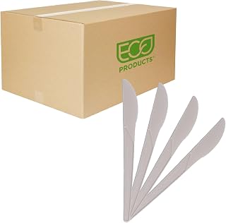 ECO PRODUCTS Compostable CPLA 6" Plastic Knives, Case of 1000, Disposable White Knife, Plantware Cutlery, Renewable Material Made from Plants, Sturdy and Strong, BPI-Certified