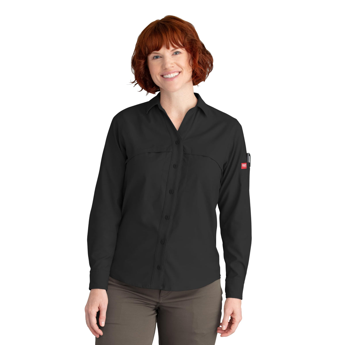 Women's Cooling Long Sleeve Work Shirt by Red Kap – Polyester, Black, Model TSW3BK RG 3XL
