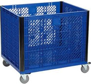 Global Industrial Vented Wall Bulk Container with Casters, 39-1/4"L x 31-1/2"W x 29" H, Blue