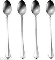Oneida Juilliard Iced Tea Spoons Silverware Set for 4, Flatware | mirror finish | tall drink spoons | dishwasher safe, cutlery set, utensil set, rust resistant, kitchen gifts for women
